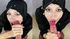 Puta musulmana recibiendo semen por toda su cara